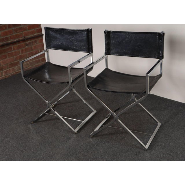 Virtue Pair of Vintage Chrome and Naugahyde Director's Chairs by Robert Kjer Jakobsen For Sale - Image 4 of 18