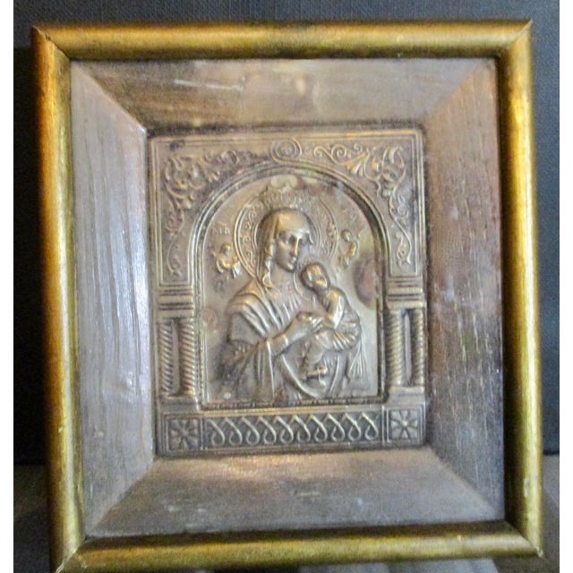Realism Vintage 40s Pressed Tin Italian Votive Madonna and Child For Sale - Image 3 of 7