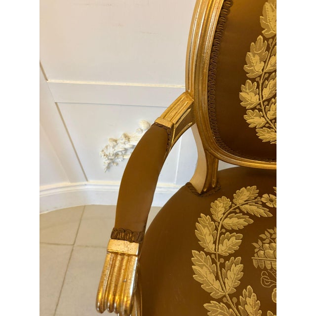 Large Vintage Louis XVI Style Giltwood Dining Chairs with Silk Damask Upholstery, 1940, Set of 42 For Sale - Image 16 of 18