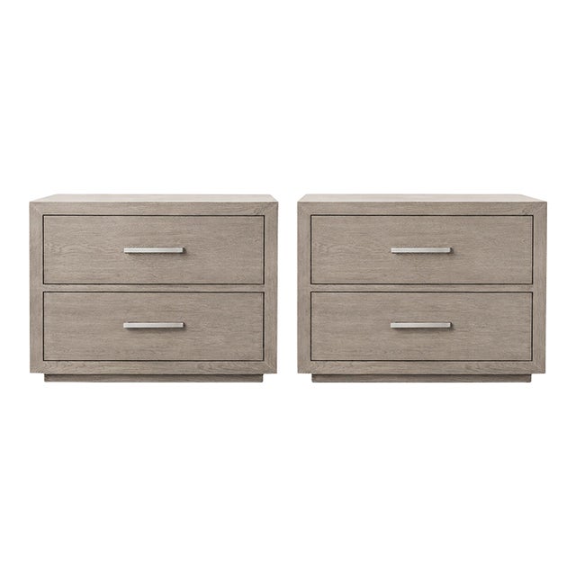 Restoration Hardware Kempton 36” Gray Oak 2-Drawer Nightstands – Pair For Sale