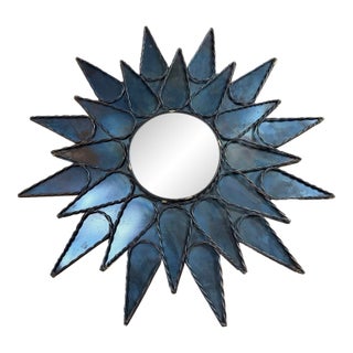 Mid 20th Century French Sunburst Brutalist Mirror in the Style of Line Vautrin For Sale