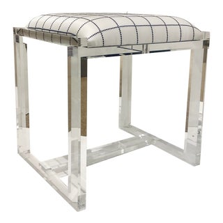 Port 68 Modern White and Navy Blue Glencoe Eugene Lucite Bench For Sale