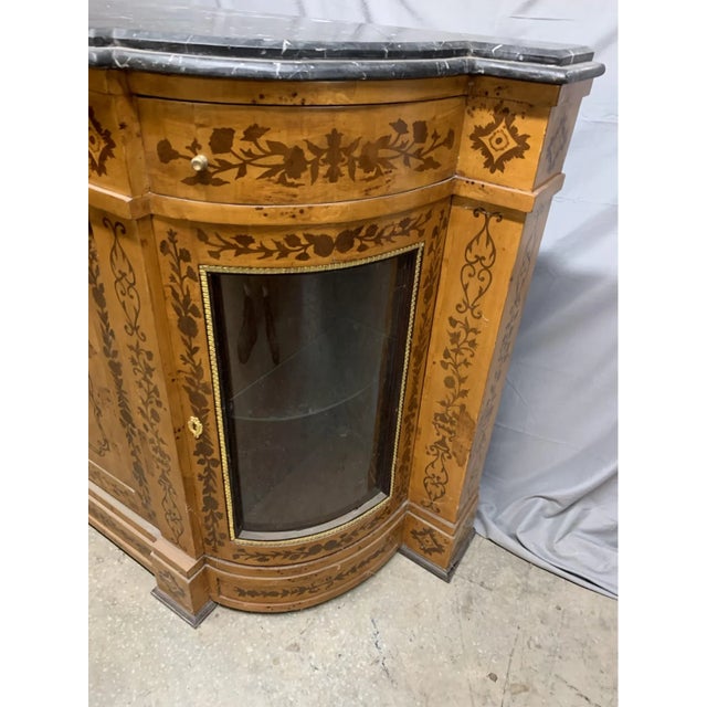 Victorian Oversized Marble Top Buffet With Great Inlay and Curio Sides For Sale - Image 3 of 9