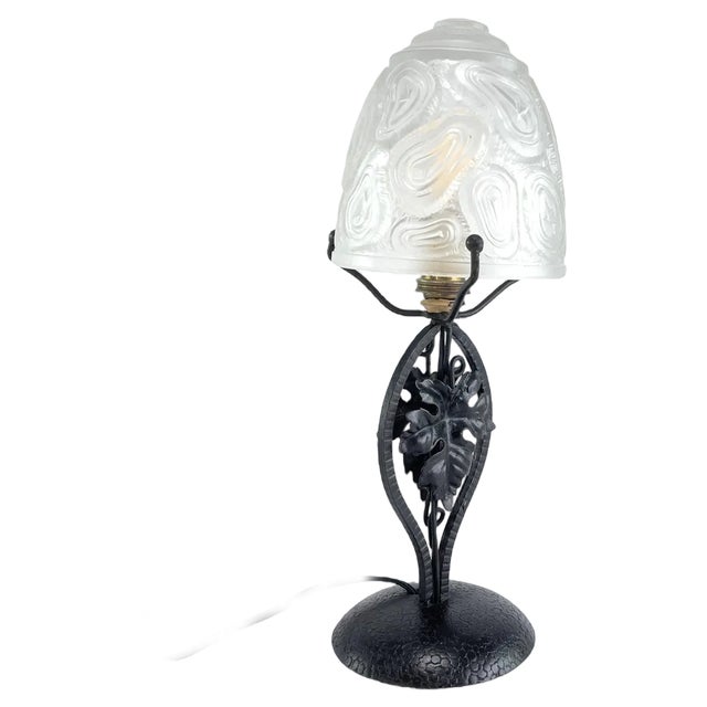 Art Deco Wrought Iron Table Lamp, 1940s For Sale