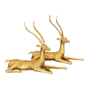 Vintage Ethan Allen Brass Impala Sculptures, Matching Pair Antelope
