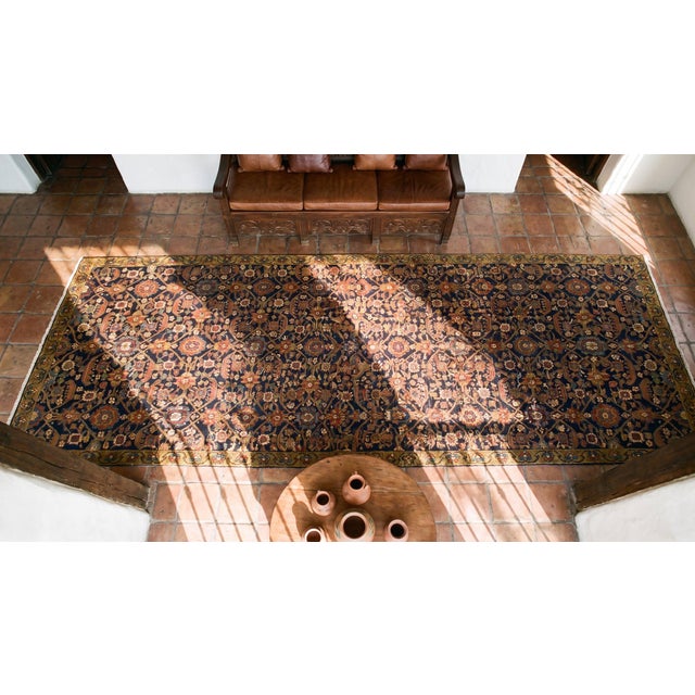 Fantastic Navy Background Color With Cute Allover-Floral Design Antique Persian Runner For Sale - Image 9 of 10