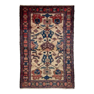 4 X 7 Vintage Bakhtiari Wool Rug Handmade in Beige With Geometric Design
