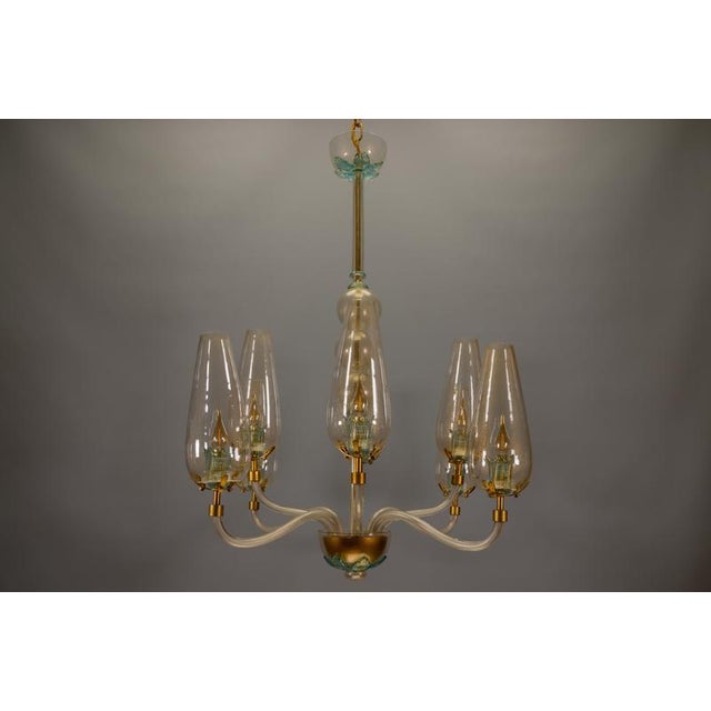 Italian Murano Glass Eight-Light Chandelier with Golden Accents, 1970s For Sale - Image 11 of 18