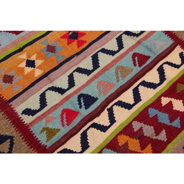Red Mid-20th Century Turkish Kilim Multicolor Handmade Tribal Wool Runner For Sale - Image 8 of 10