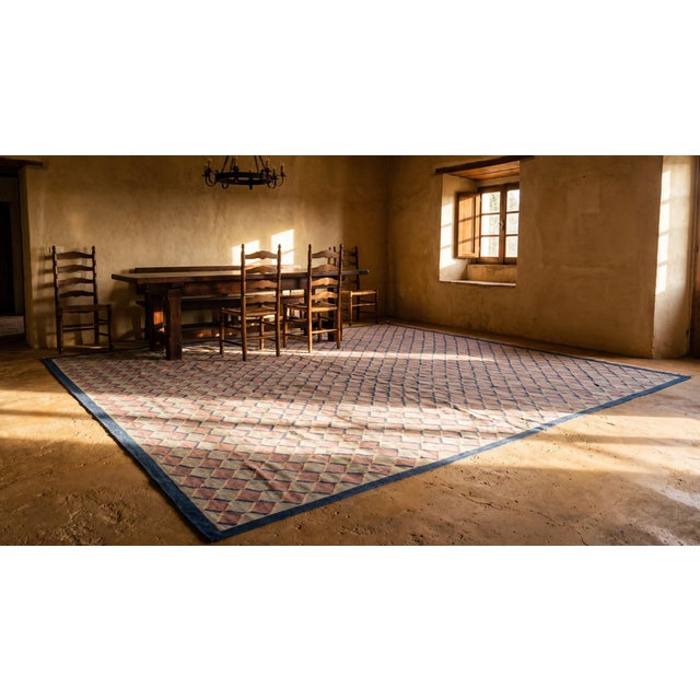 Striking Raspberry Pink Diamond Pattern Dhurrie Style Antique Indian Cotton Rug For Sale In New York - Image 6 of 8