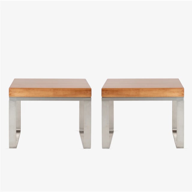 Originally vanity ottomans from the Ritz Carlton Hotel, these petite steel framed pieces have been transformed into...