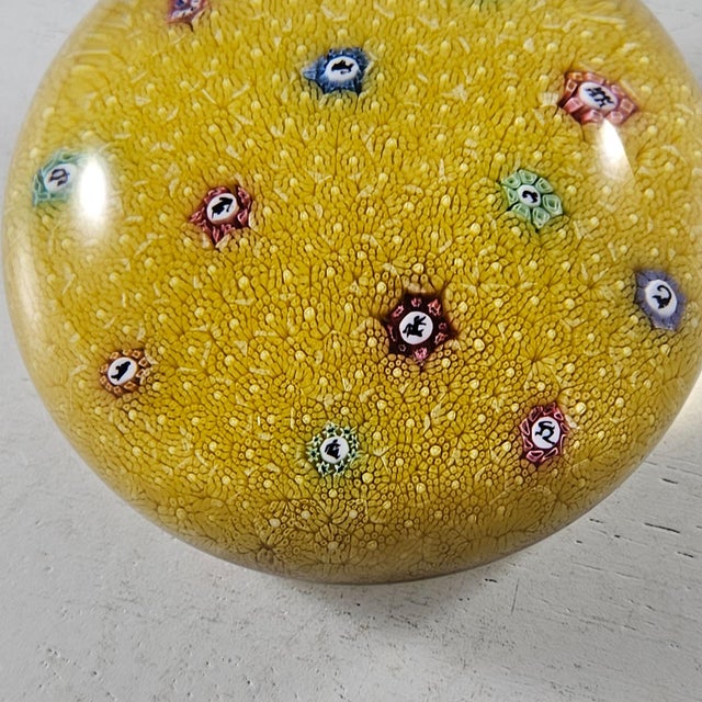Baccarat 1970 Millefiori Zodiac Carpet Gridel Paperweight Animal Silhouette Yellow #162 For Sale In Tulsa - Image 6 of 8