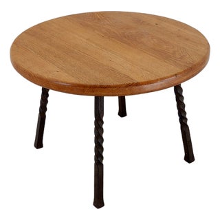 Round Coffee Table with Twisted Wrought Iron Base, France, 1960s For Sale