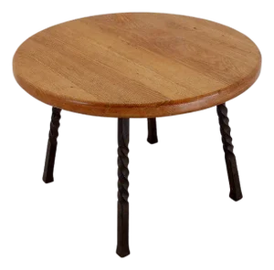 Round Coffee Table with Twisted Wrought Iron Base, France, 1960s