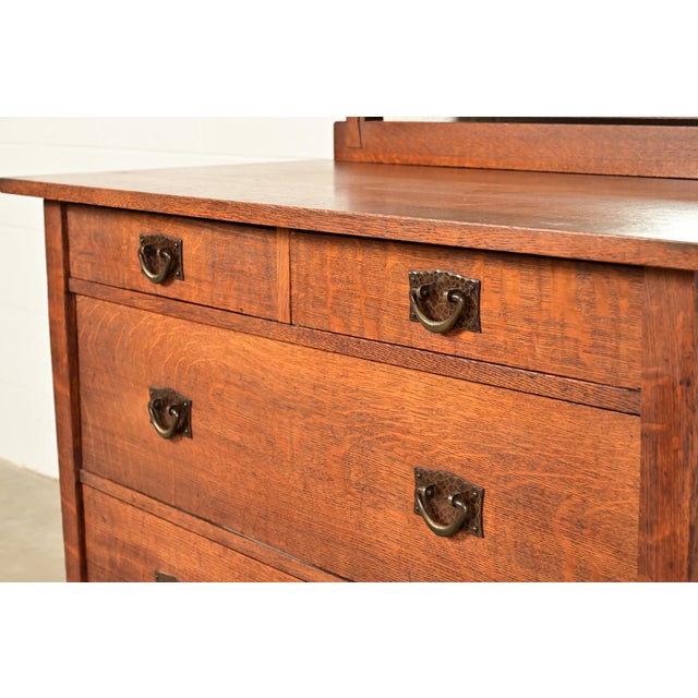 Gustav Stickley Antique Mission Oak Arts & Crafts Dresser With Mirror, Circa 1910 For Sale - Image 11 of 16