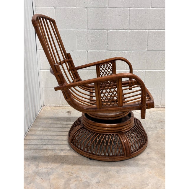 Mid 20th Century Mid-Century, Franco Albini-Attributed Swivel Rocker Chairs in Italian Vivai Del Sud Style. Fully Refurbished Vintage Rattan & Reed Chairs For Sale - Image 5 of 10