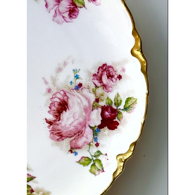Haviland & Co. Antique Haviland & Co. Limoges Roses Plate – Gold Scalloped Trim, Early 20th Century For Sale - Image 4 of 6