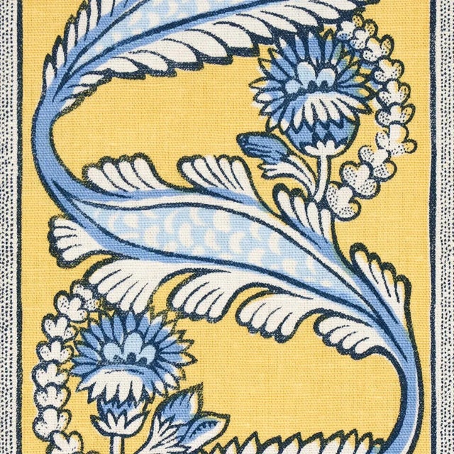 Schumacher Sample - Schumacher Marielle Vine Fabric in Yellow & Delft For Sale - Image 4 of 5