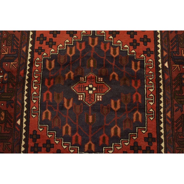 1990s Hamedan Rug 4’1” X 6’4” Red Wool Vintage Tribal Hand-Knotted Carpet For Sale - Image 5 of 12