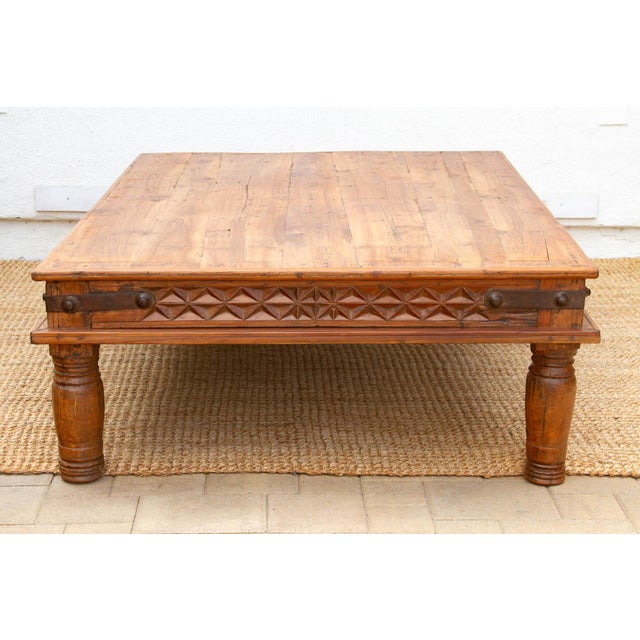 Grand Takhat Large Indian Teak Coffee Table For Sale - Image 9 of 11