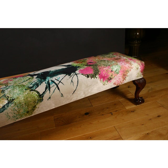 Brown Antique Late Victorian Claw Ottoman in Timorous Beasties Pinyin Tree Velvet from Maple & Co, 1900s For Sale - Image 8 of 16