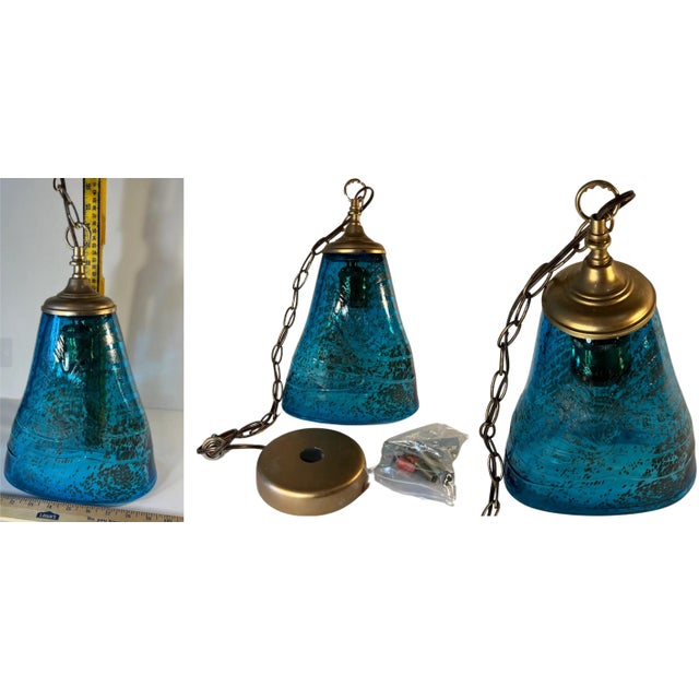 Art Glass Aqua Blue Pendant Light For Sale - Image 12 of 12