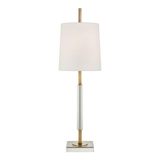 Thomas O'Brien for Visual Comfort Signature Lexington Medium Table Lamp in Hand-Rubbed Antique Brass & Crystal with Linen Shade For Sale