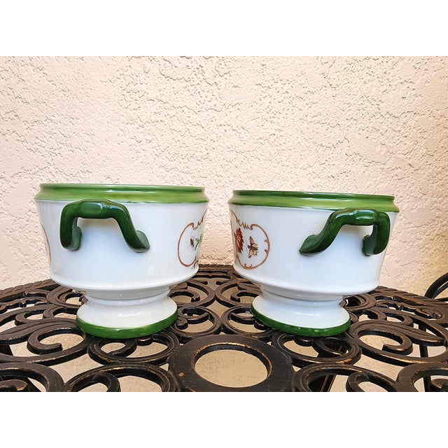 1970s Handpainted Porcelain Botanical Footed Cachepot - a Pair For Sale In Los Angeles - Image 6 of 10