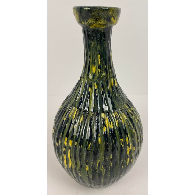 Green 1960s Italian Mid-Century Handcrafted Green and Yellow Glass Vase For Sale - Image 8 of 8