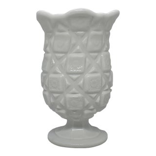 Vintage Mid 20th Century Westmoreland White Milk Glass Old Quilt Celery Vase For Sale
