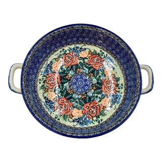 Polish Pottery' Unikat ’The Ultimate Bakeware Collection” Round Deep Dish Pie Baker #1897 With Handles and Coa by Ceramika Artystyczna Company For Sale
