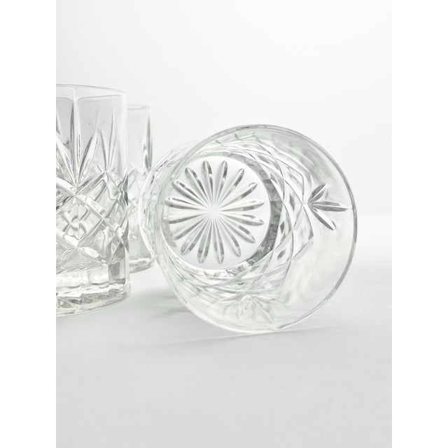 Glass 1980s Vintage Crystal Cocktail Old Fashioned Tumbler Glasses, Fan & X Cuts - Set of 4 For Sale - Image 7 of 7