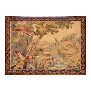 19th Century French Wool Aubusson-Style Pastoral Landscape Tapestry For Sale