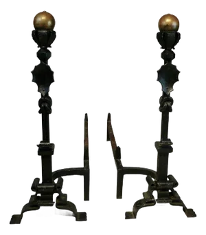 Massive Pair Wrought Iron and Brass Andirons Attributed to Samuel Yellin