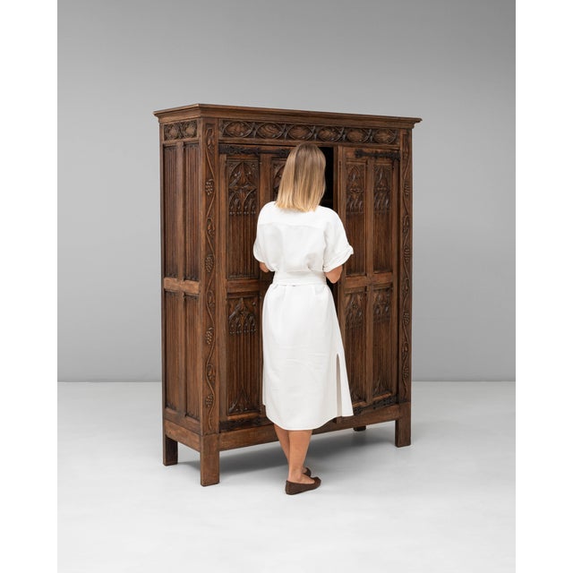 Wood 1920s French Gothic Oak Cabinet in Original Patina For Sale - Image 7 of 18