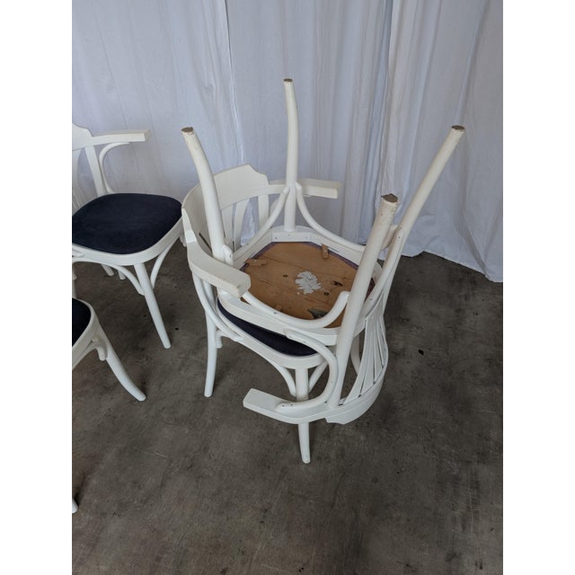 Blue Vintage White Bentwood Dining Chairs with Blue Fabric Seats, 1970s, Set of 6 For Sale - Image 8 of 18