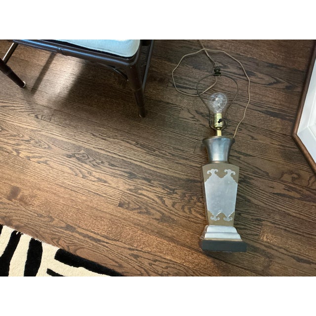 1980s Asian Pewter and Brass Urn Table Lamp For Sale - Image 10 of 10