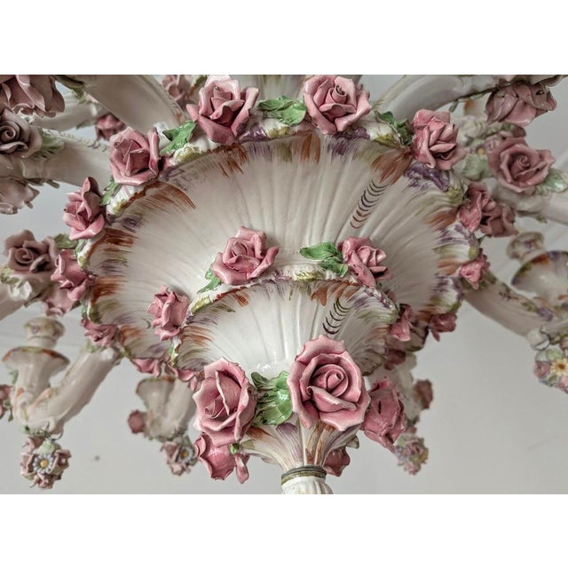 Ceramic Large Italian Porcelain Three Tier Chandelier in the style of Capodimonte, 1950s For Sale - Image 7 of 13