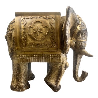Large Sculptural Elephant Table Base in Carved Resin W Antique Gilt Finish For Sale