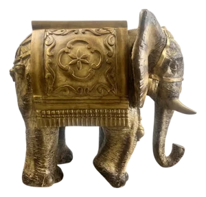 Large Sculptural Elephant Table Base in Carved Resin W Antique Gilt Finish
