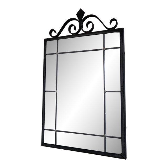 Art Deco Black Wrought Iron Wall Mirror, Belgium, 1930s For Sale