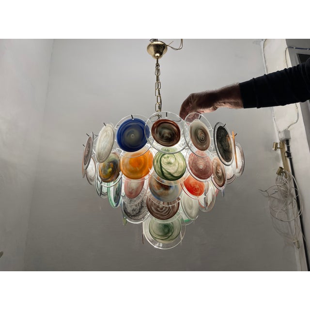 Large Space Age Murano Disc Glass Chandelier, 1970s For Sale - Image 4 of 14