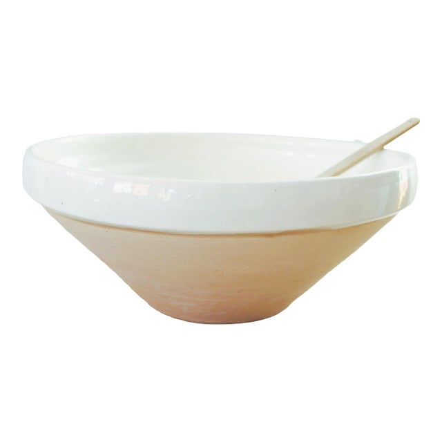 Rustic Handmade Stoneware Pottery Dough Bowl For Sale