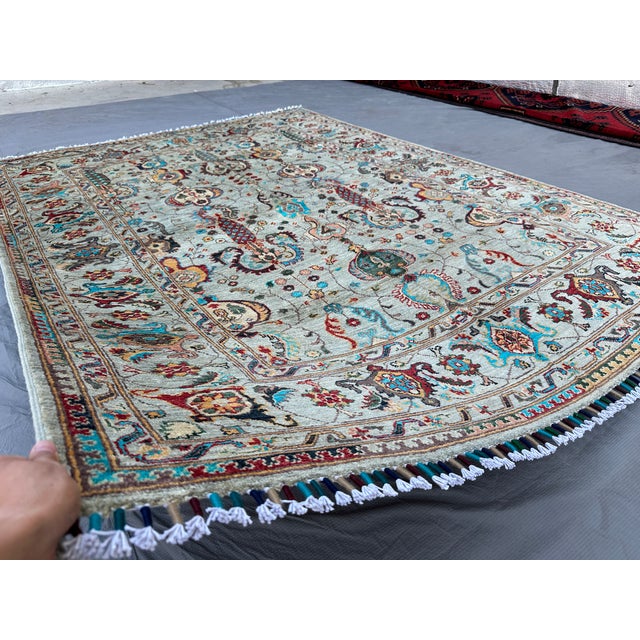 Sage Green Sultanabad Hand-Knotted Wool Rug - 6x8 For Sale - Image 9 of 13
