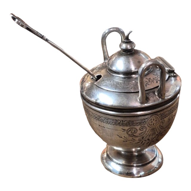 1900s American Sterling Silver Mustard Pot and Spoon For Sale