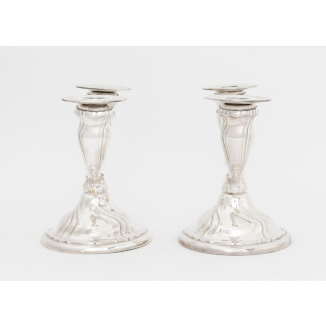 Metal British Art Deco Silver PCandelabra, Pair For Sale - Image 7 of 9