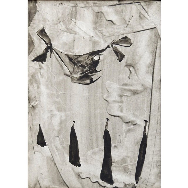 Abstract Mid Century Abstract Black and Gray Monoprint For Sale - Image 3 of 3