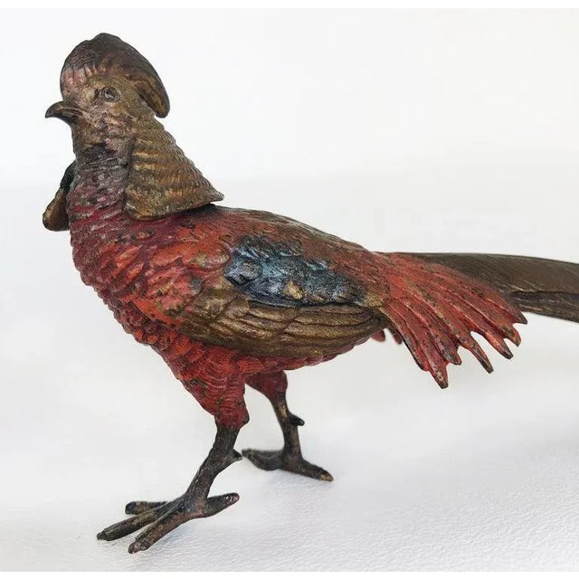 Figurative Antique Vienna Cold-Painted Bronze Pheasants - A Pair For Sale - Image 3 of 8