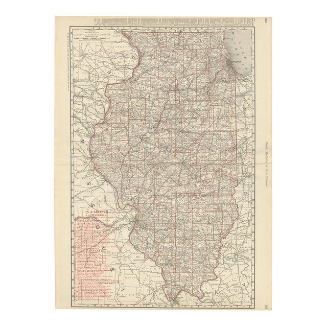 Antique Map of Illinois The Prairie State by Ran McNally, 1899 For Sale