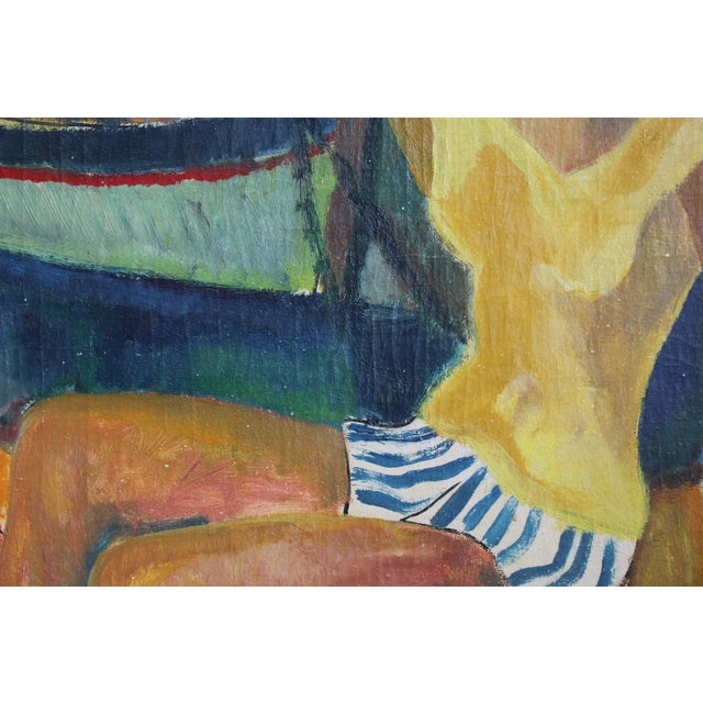 French School Artist, Young Woman at the Port of Sanary, Oil Painting on Canvas, Framed For Sale - Image 18 of 18